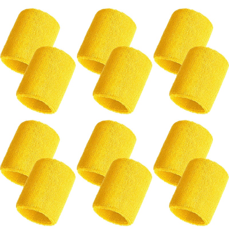 Bememo 12 Pack Wrist Sweat Bands for Women and Men, Sports Wristbands, Tennis Sweatbands, Moisture Wicking Neon Colored Wristband for Working Out, Football, Basketball(3.15 Inch,Yellow) - Image 1