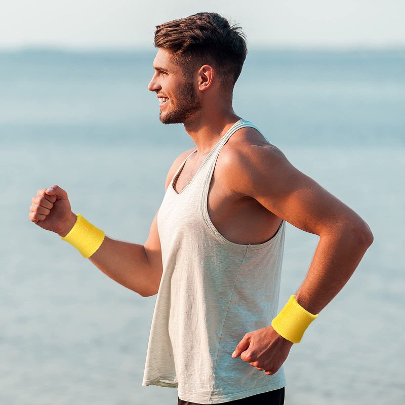 Bememo 12 Pack Wrist Sweat Bands for Women and Men, Sports Wristbands, Tennis Sweatbands, Moisture Wicking Neon Colored Wristband for Working Out, Football, Basketball(3.15 Inch,Yellow) - Image 5