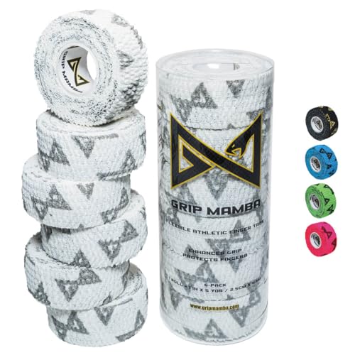 Grip Mamba Elastic Athletic Finger Tape 1Wide wPremium Adhesive Protects Hand Thumb Fingers Enhances Grip Sleeve Blister Wrap for Sports Golf Tennis Basketball Pickleball White 6 ROLLS - Image 2