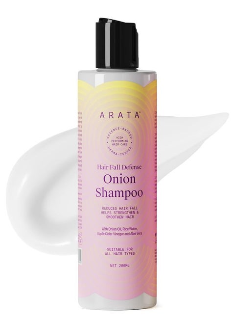Arata Hair Fall Defense Onion Shampoo 200 ML Helps Strengthen Smoothen Hair With Onion Oil Rice Water Apple Cider Vinegar and Aloe Vera