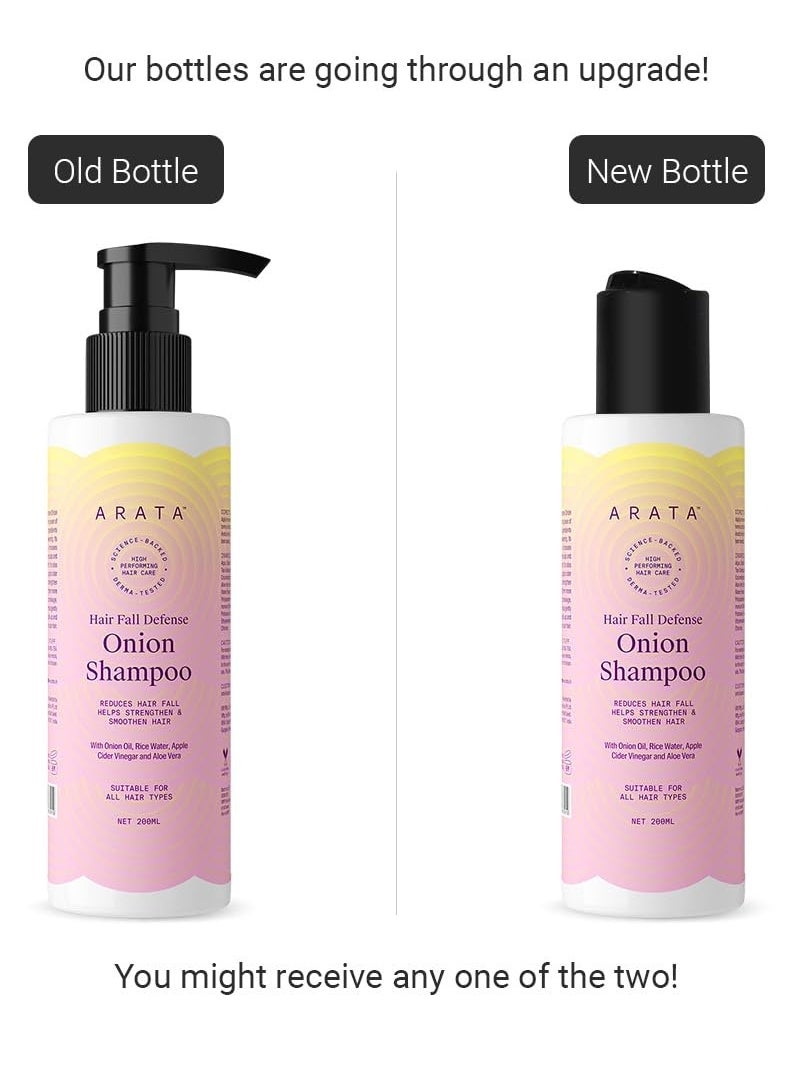 Arata Hair Fall Defense Onion Shampoo 200 ML Helps Strengthen Smoothen Hair With Onion Oil Rice Water Apple Cider Vinegar and Aloe Vera