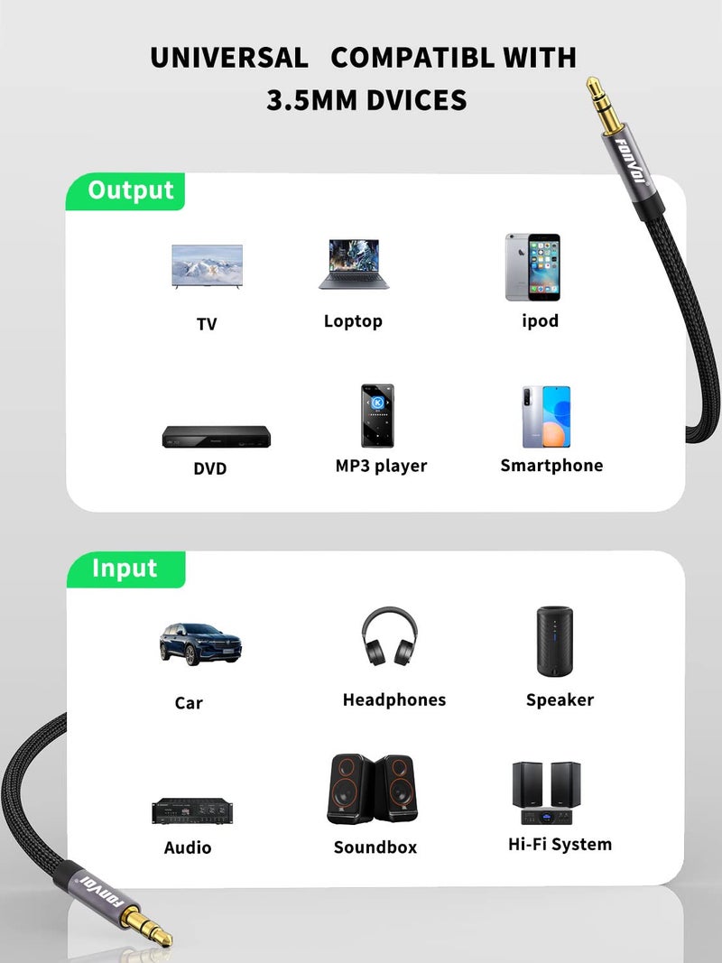 FONVOi AUX Cable,3.5mm Audio AUX Cord for Car,Braided 3.5mm Male to Male Stereo Cable, Compatible with:Headphones, Phones, iPod,Car Audio,MP3 and More (4FT+4FT) - Image 2