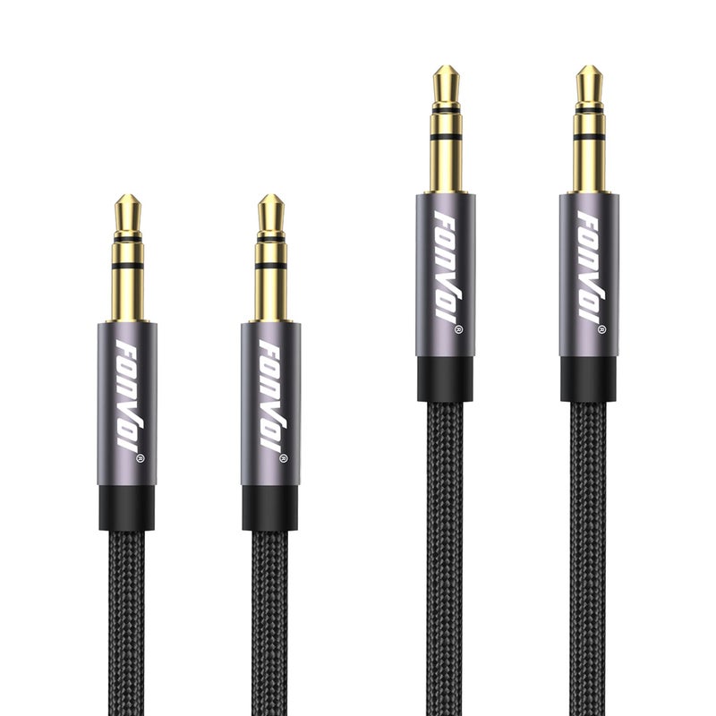 FONVOi AUX Cable,3.5mm Audio AUX Cord for Car,Braided 3.5mm Male to Male Stereo Cable, Compatible with:Headphones, Phones, iPod,Car Audio,MP3 and More (4FT+4FT) - Image 1