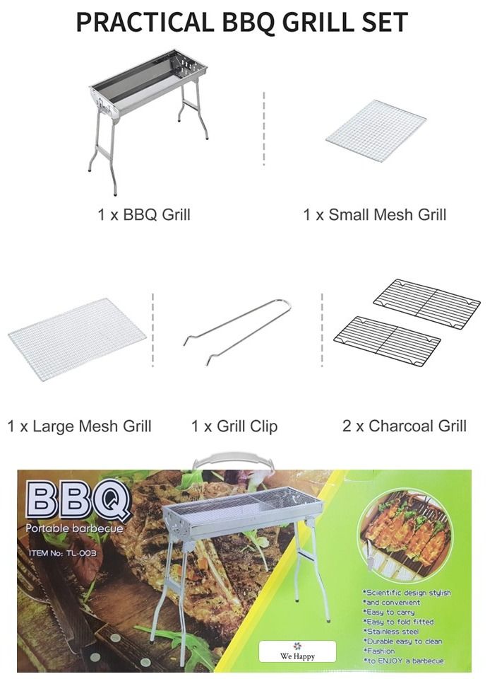 We Happy Stainless Steel 6 Pcs Barbecue Folding Charcoal Grill Portable Outdoor 73 By 34 By 70 cm - Image 5