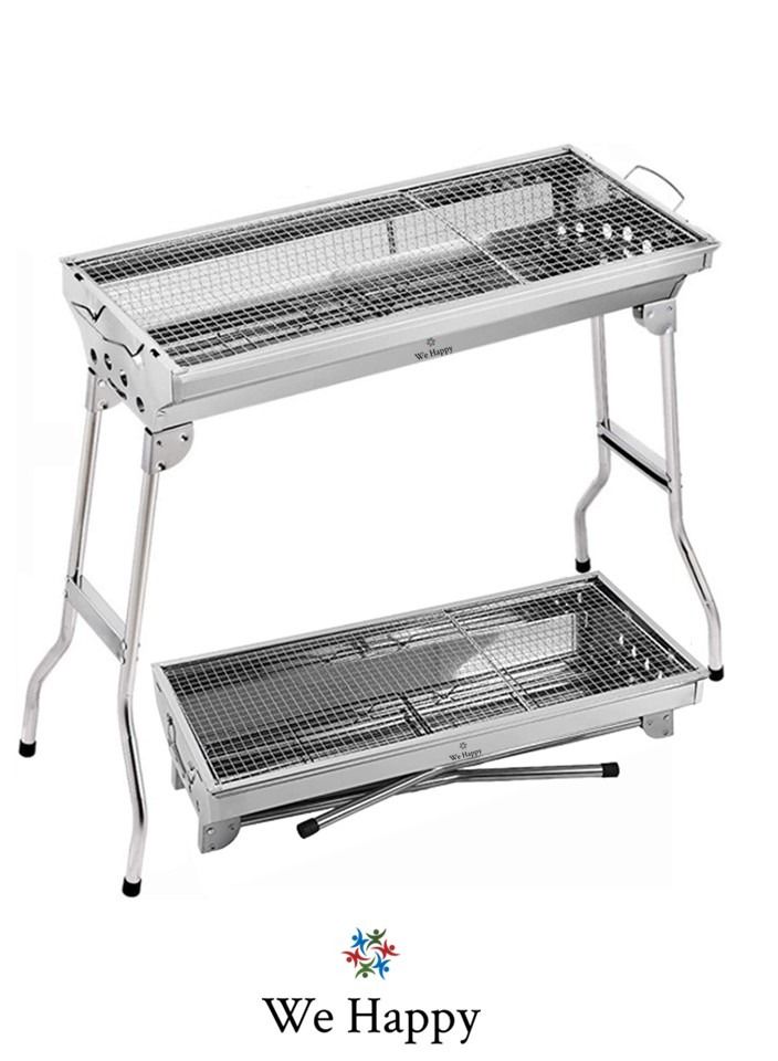 We Happy Stainless Steel 6 Pcs Barbecue Folding Charcoal Grill Portable Outdoor 73 By 34 By 70 cm - Image 2