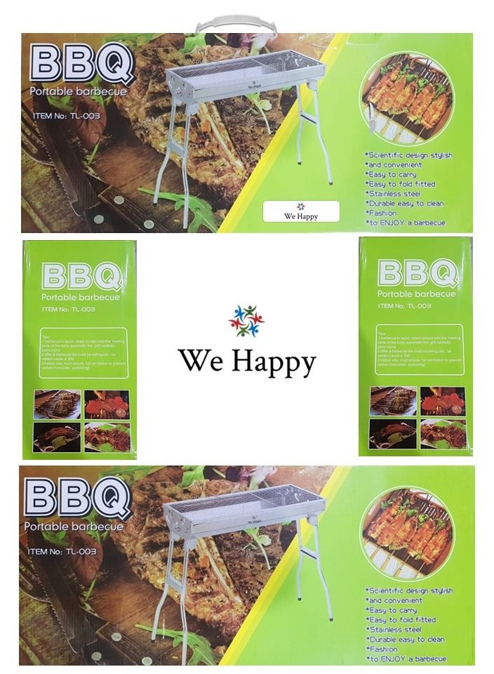 We Happy Stainless Steel 6 Pcs Barbecue Folding Charcoal Grill Portable Outdoor 73 By 34 By 70 cm - Image 4
