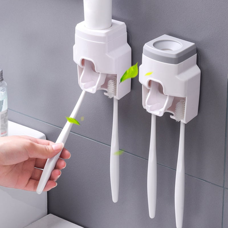 Automatic Toothpaste Dispenser with 2 Toothbrush Holder Slots Set Hands Wall Mounted Toothpaste Squeezer Dispenser for Family Bathroom Sink - Image 4