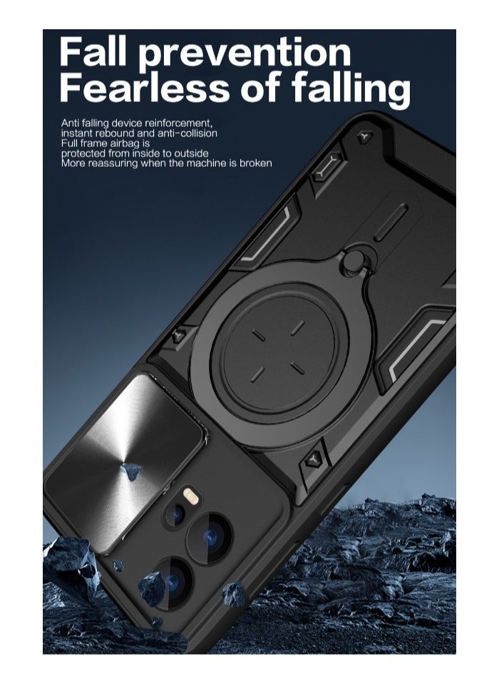 Generic - Xiaomi Redmi Note 12 Pro Plus 5G Black Mobile Phone Case Cover, Slide Camera Lens Cover, 360°Rotating Kickstand Ring, Bumper Shockproof Phone Case，Compatible with Car Magnetic Mount - Image 1