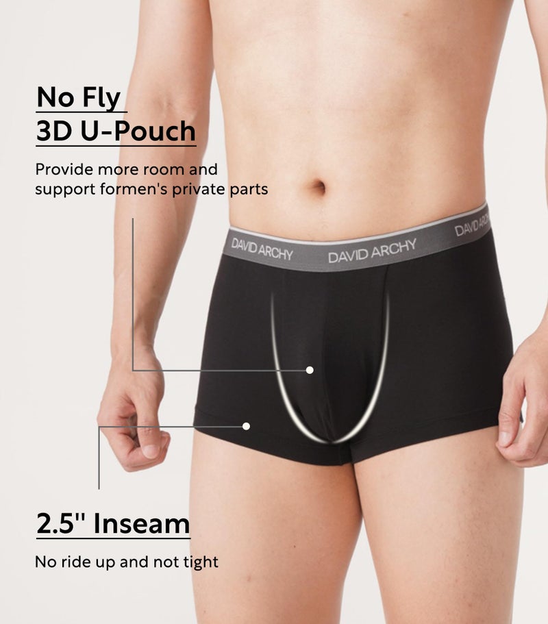 DAVID ARCHY Mens Trunks Underwear Soft Breathable Rayon Made from Bamboo Trunk No Fly Pouch 4-Pack S 2.5'' - Image 3