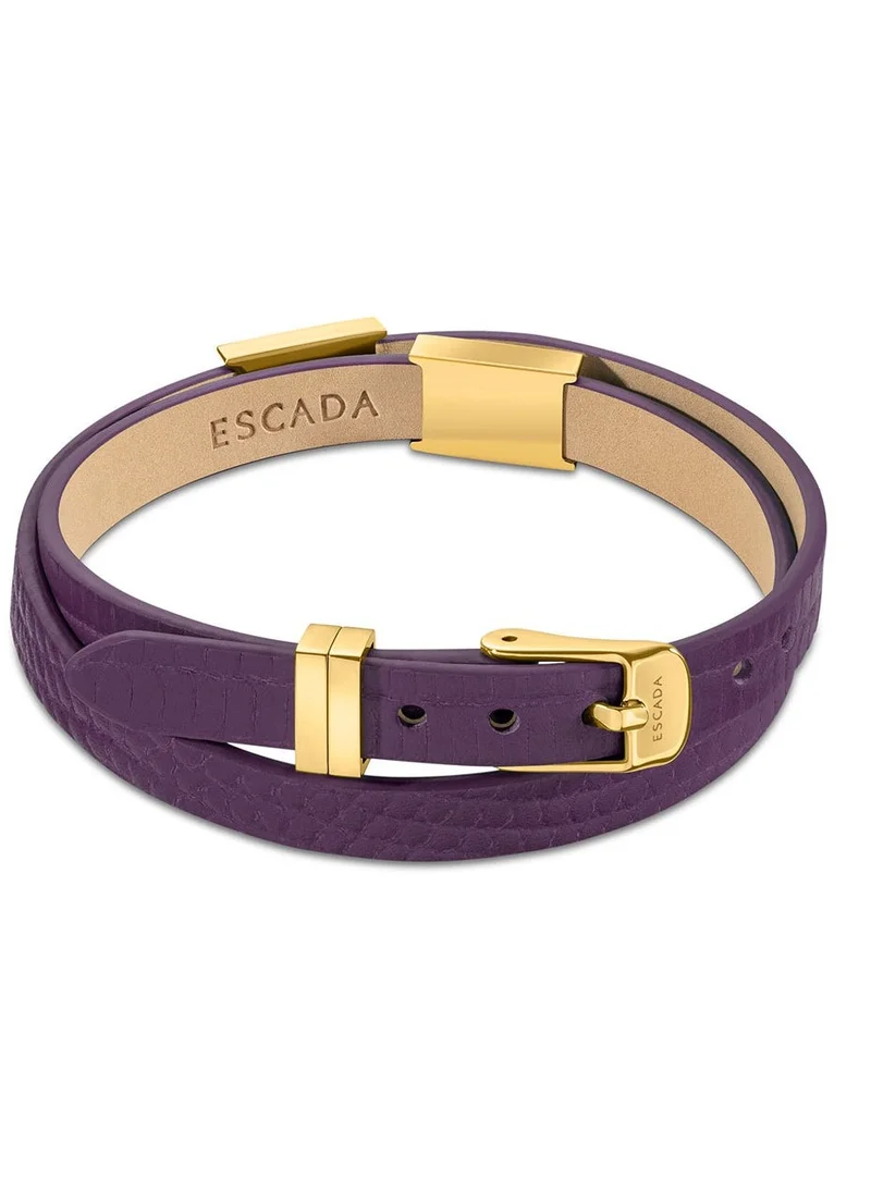 ESCADA Scarlett Purple Double Leather Bracelet with Gold-Plated Logo Charm Bold and Luxurious Statement Piece