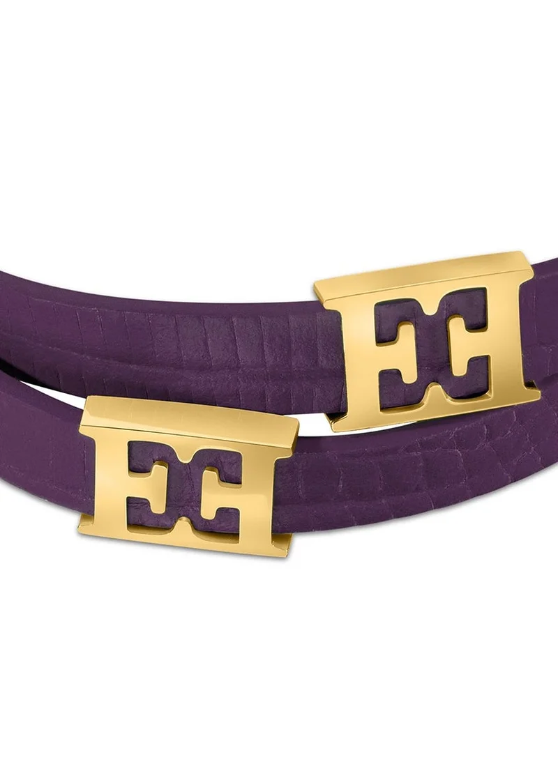 ESCADA Scarlett Purple Double Leather Bracelet with Gold-Plated Logo Charm Bold and Luxurious Statement Piece