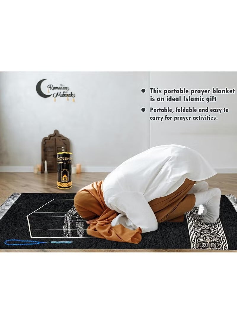 جيوان سجادة صلاة للمسلمين مع مجموعة الخرز ، ومجهزة أنيقة أسطواني هدية مربع جانامز سجادة سوبر لينة وسادة صلاة التفتا ، رمضان هدية روحية إسلامية مثالية للمسجد الإسلامي مع نمط القبة السوداء - Image 4