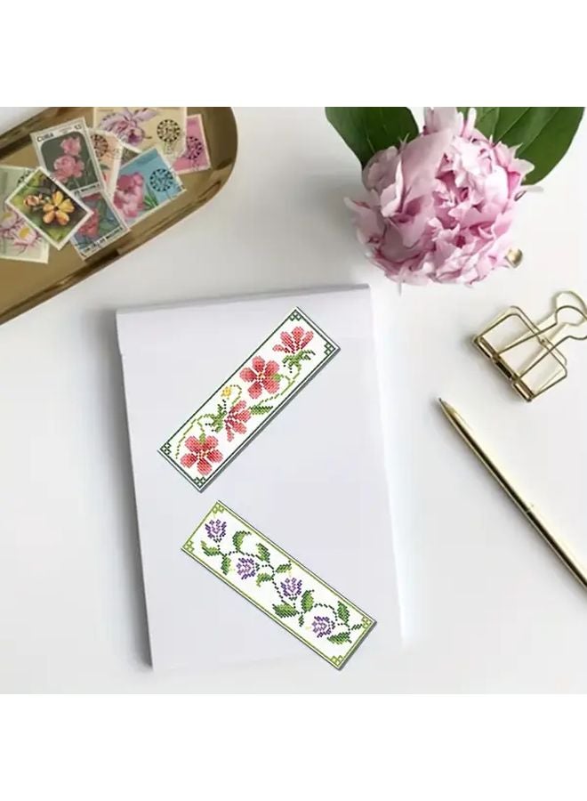 Mixed Color Plant Cross Stitch Bookmark DIY Kit 6Pcs with Aida Cloth Thread Tools - Image 5