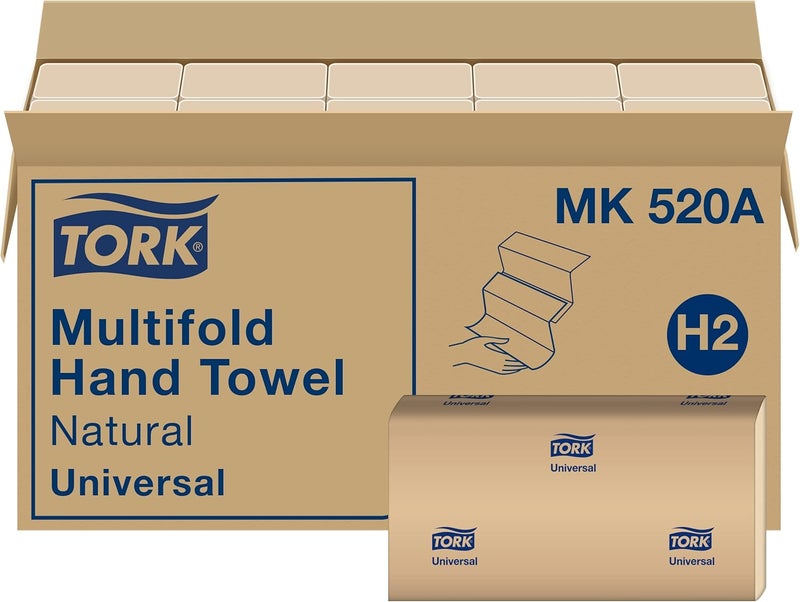 Tork Tork Multifold Hand Towel Natural 100 recycled FSC certified Compatible with H2 Dispensers 16 packs x 250 sheets MK520A  - Image 1