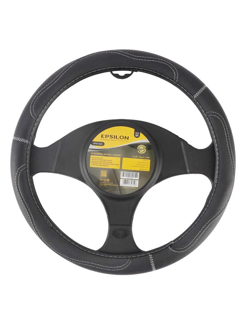 Epsilon Steering Wheel Cover- EPS1233 Size: M With Leather Touch for Improved Control and Grip Perfect for Protecting your Steering Wheel From Cracking and Peeling Black  - Image 1