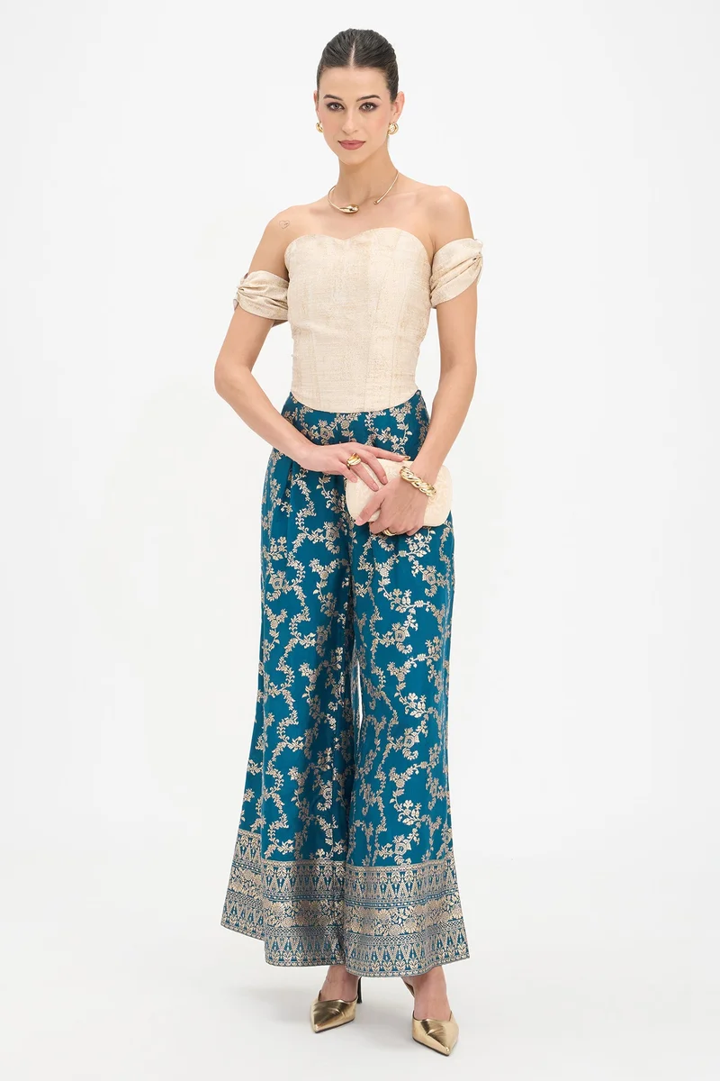 فيرجيو Ethnic Motifs Viscose Flared Plazzo Pants for Women