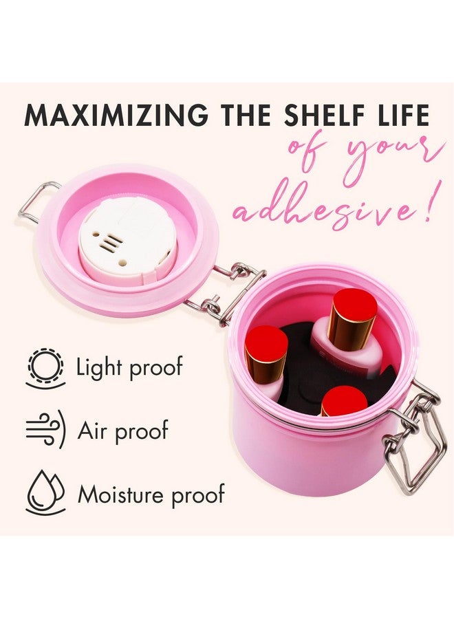 Embagol False Lash Glue Storage Tank With Thermometer Adhesive Carbon Sealed Leakproof Containers Grafting Eyelash Extension Supplies(Pink) - Image 3