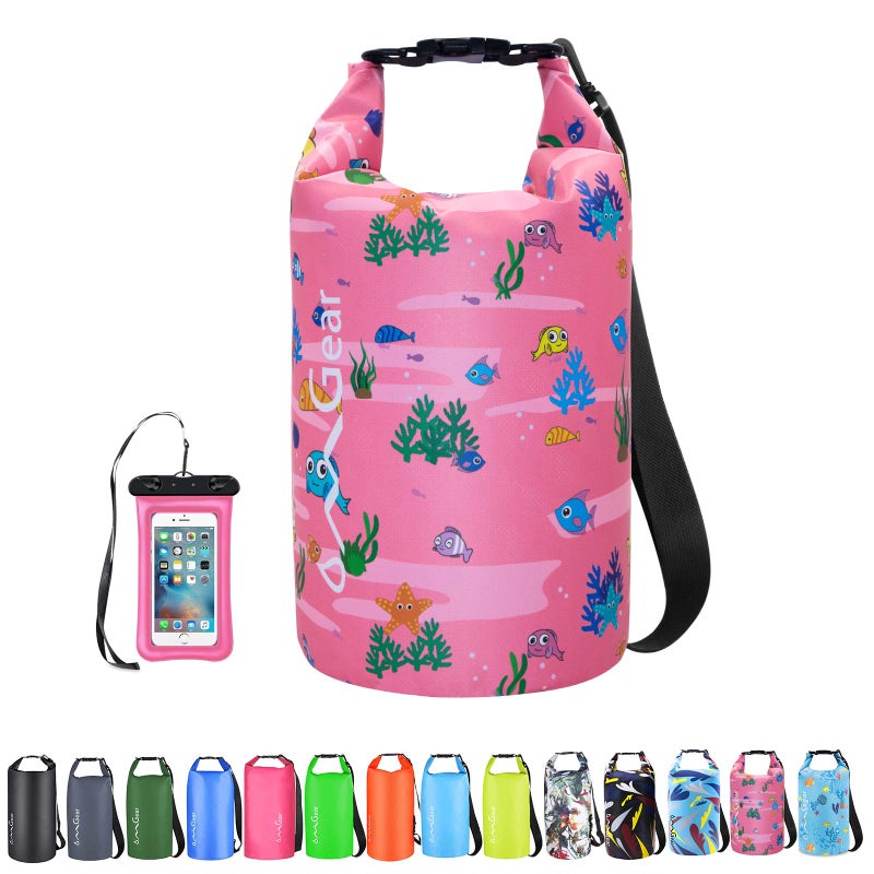 OMGear Waterproof Dry Bag Camping Gear Must Haves Dry Sack With Phone Pouch 40L30L20L10L5L Essentials for Kayaking Beach Boating River Paddling Pink Fish2L - Image 2