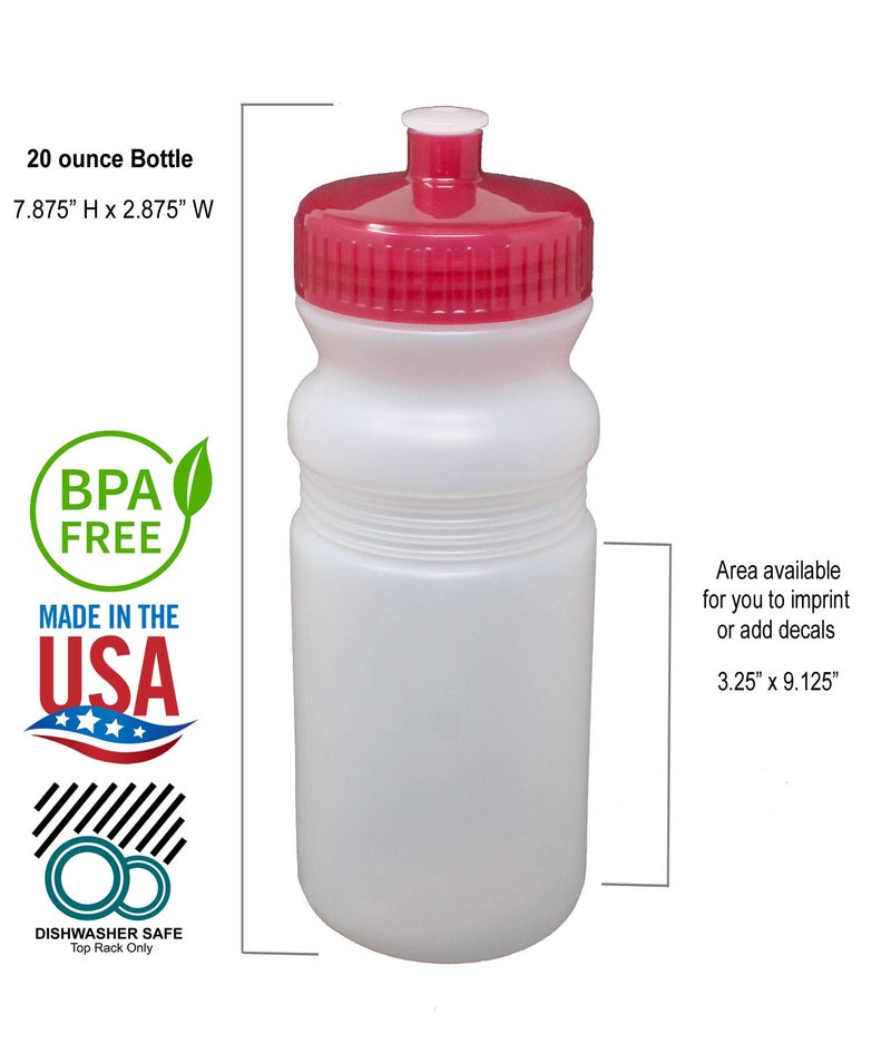 Rolling Sands 20 Ounce Sports Water Bottles 6 Pack  BPA-Free  Made In USA  Dishwasher Safe  Clear Frost Bottles/Red Lids - Image 2