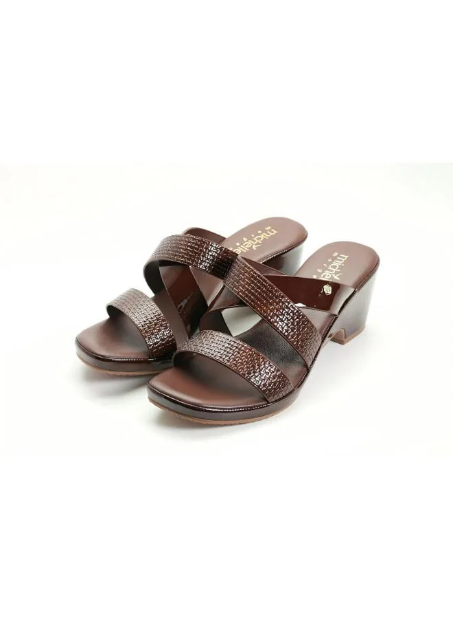 ميشيل مورجان 092-3069 Michelle Morgan Women's Textured Multi-Strap Block Heel Sandals 114RJ217 Brown