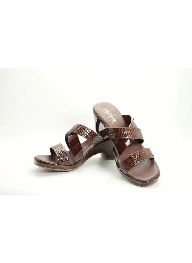 ميشيل مورجان 092-3069 Michelle Morgan Women's Textured Multi-Strap Block Heel Sandals 114RJ217 Brown