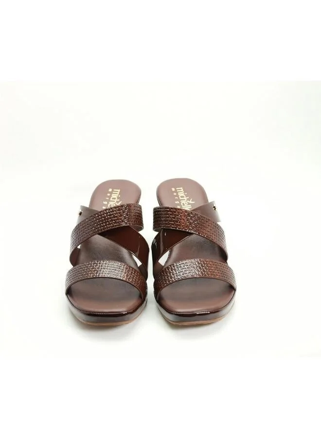 Michelle Morgan Brown 092-3069 Michelle Morgan Women's Textured Multi-Strap Block Heel Sandals 114RJ217 Brown for Women | Best Price UAE