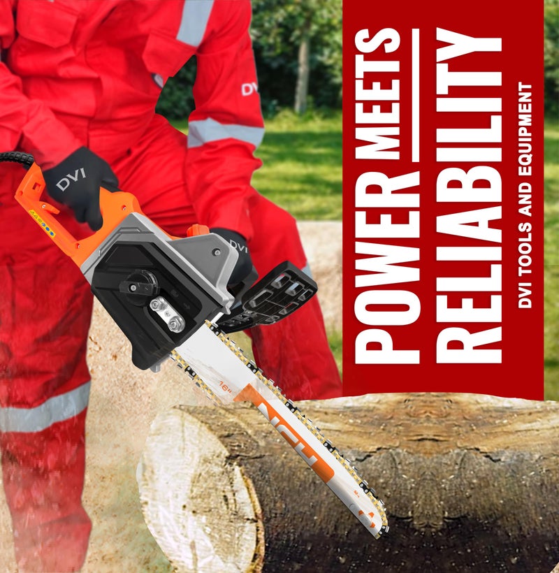 DVI Electric Chainsaw With 16-Inch Guide Bar With 2300 W High Power Motor With Low-Kickback System | Perfect For Cutting Wood, Pruning and Harvesting Firewood | With Free 32 Feet Wire - Image 4