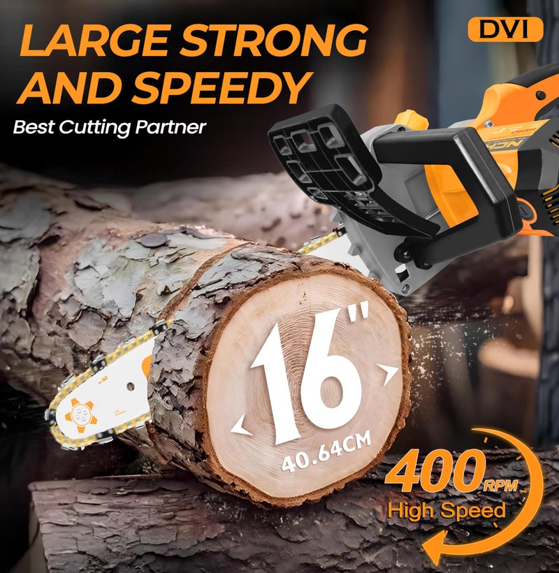 DVI Electric Chainsaw With 16-Inch Guide Bar With 2300 W High Power Motor With Low-Kickback System | Perfect For Cutting Wood, Pruning and Harvesting Firewood | With Free 32 Feet Wire - Image 3