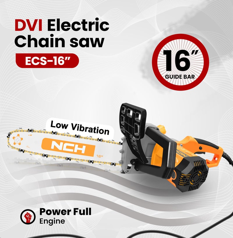 DVI Electric Chainsaw With 16-Inch Guide Bar With 2300 W High Power Motor With Low-Kickback System | Perfect For Cutting Wood, Pruning and Harvesting Firewood | With Free 32 Feet Wire - Image 5