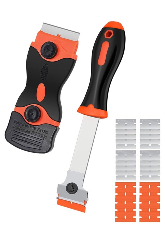 HAWAWA Razor Blade Scraper, 2 Pack Razor Scraper Tool with 10 Plastic and 20 Metal Razor Blades, Cleaning Scraper, for Removing Label, Registration Sticker, Tint, Grease from Windshield, Appliance, Glass  - Image 1
