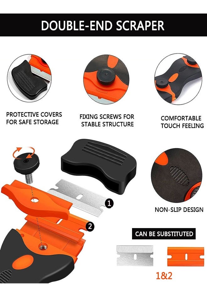 HAWAWA Razor Blade Scraper, 2 Pack Razor Scraper Tool with 10 Plastic and 20 Metal Razor Blades, Cleaning Scraper, for Removing Label, Registration Sticker, Tint, Grease from Windshield, Appliance, Glass  - Image 4