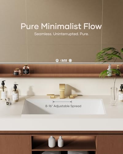 AVSIILE Waterfall Bathroom Faucet 3 Hole, Brushed Gold 8 Inch Widespread Modern 3 Piece Bathroom Sink Faucets & Parts, Touch On Lavatory Faucet for Bathroom Vanity - Image 3