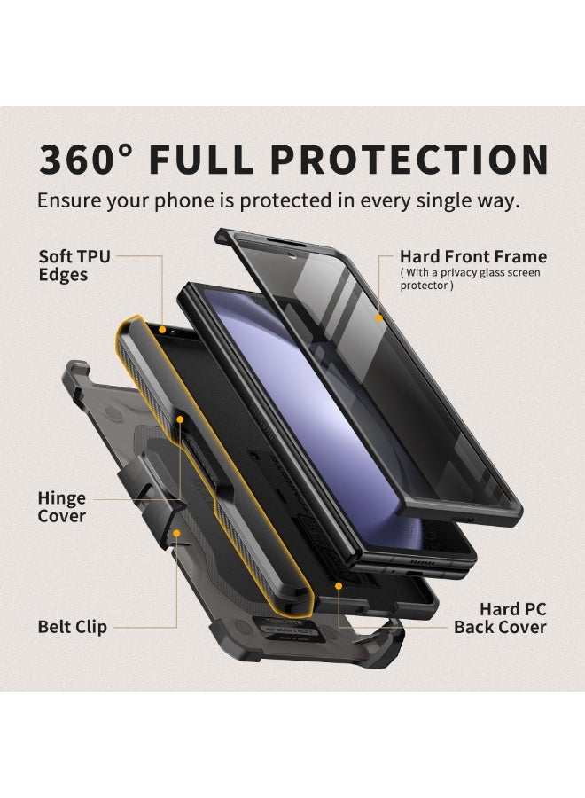 TONGATE Z Fold 5 Phone Case, [with Privacy Screen Protector & Slide Camera Cover] [S Pen Holder & Hinge Protection] Full Body Heavy Duty Drop-Proof Phone Case for Samsung Galaxy Z Fold 5 Phone Case with Stand and Belt Clip, Black - Image 4