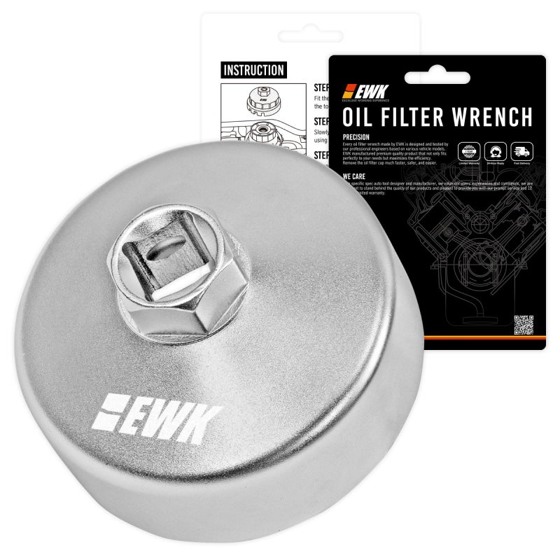 EWK 64mm 14 Flute Oil Filter Wrench Forged Steel Removal Tool for Toyota Lexus Honda NotchLess Design 12 Drive or 21mm Socket
