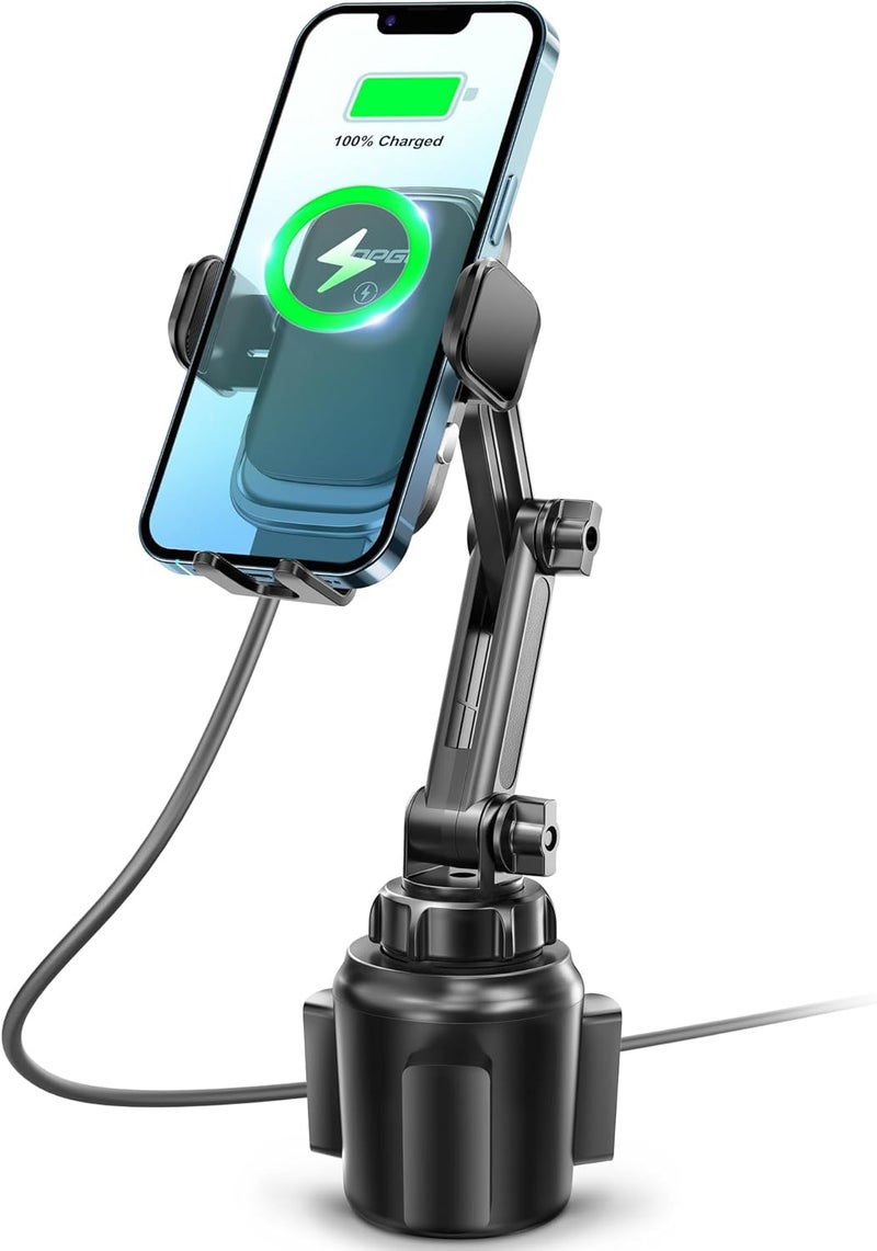 TOPGO [Upgraded] Cup Holder Phone Mount Wireless Charger,Universal Cell Phone Holder Car Charger Wireless-Charger-Cup-Phone-Holder Fast Charging for iPhone11/11 Pro/11 Pro Max, Samsung Galaxy Black - Image 1