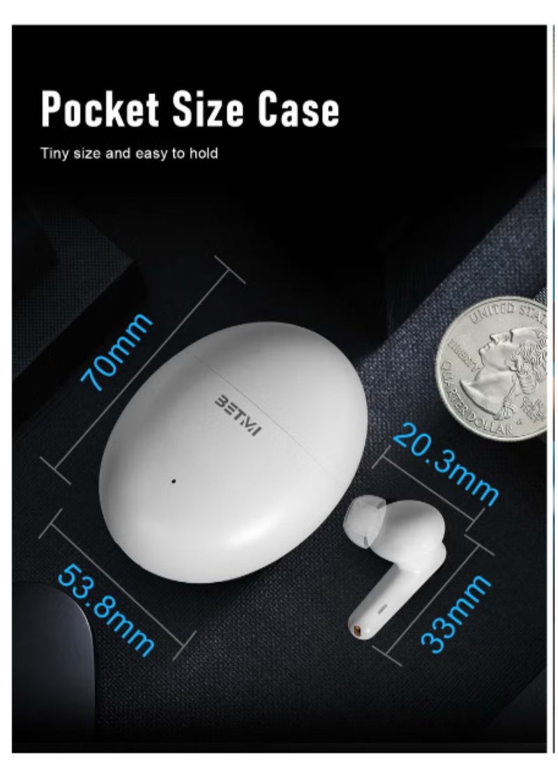 BETMI - BETMI - True Wireless Earbuds - In-Ear Bluetooth5.4 Headphones, IPX5 Waterproof TWS With Dual Mic For Sport, Light-Weight Earphones For Android iOS/iPhone - White - Image 1