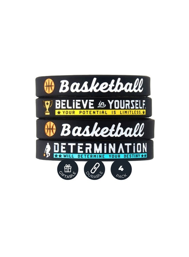 Inkstone (4Pack) Basketball Silicone Bracelets With Motivational Sports Quotes Set Of 4 Inspiring Silicone Rubber Wrist Bands Unisex Basketball Gifts Jewelry Accessories For Boys Girls Men Women - Image 1