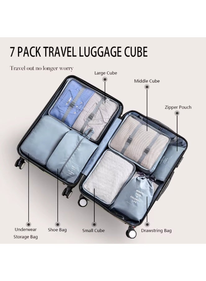 Compression Packing Cubes for Travel Lightweight Luggage Clothes Shoes Organizer Bags Mesh Traveling Bag 7 Pouch Set - Image 3