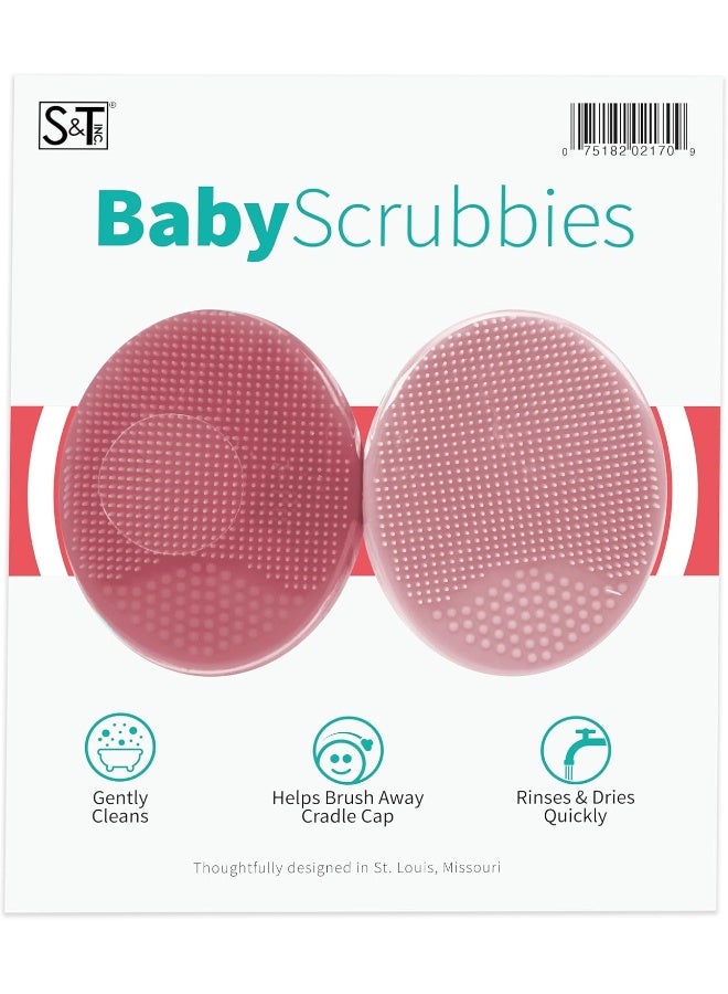 S&T INC. Exfoliating and Massaging Cradle Cap Bath Brushes for Baby, Silicone - 2 Inch x 2.5 Inch, Pink, 2 Pack - Image 1