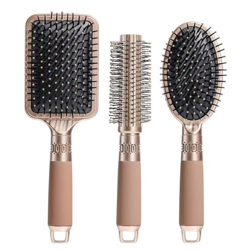Hexwell Hair Brush Comb Set For Women Men 3pcs Includes Anti-Static Massage Oval Comb, Vented Detangling Brush, Round Hair Brush For Use Wet Dry Curly and Straight Hair - Image 1