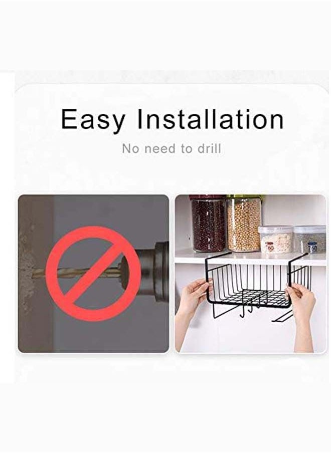 Mash - Under Shelf Basket With Hook Stable 30cm Black Metal Wire Household Hanging Storage Bin Baskets with Open Front for Organizing - Image 1