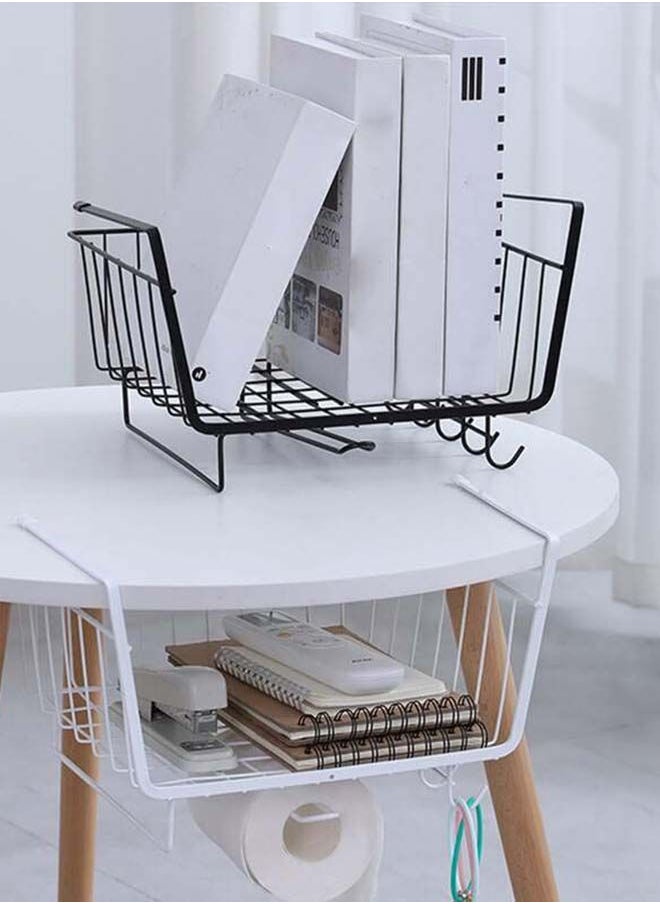 Mash - Under Shelf Basket With Hook Stable 30cm Black Metal Wire Household Hanging Storage Bin Baskets with Open Front for Organizing - Image 1
