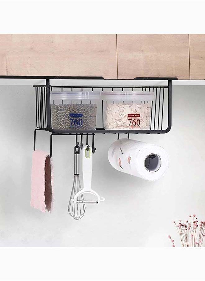 Mash - Under Shelf Basket With Hook Stable 30cm Black Metal Wire Household Hanging Storage Bin Baskets with Open Front for Organizing - Image 1