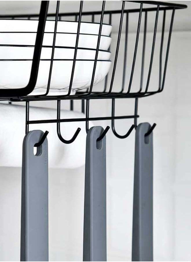 Mash - Under Shelf Basket With Hook Stable 30cm Black Metal Wire Household Hanging Storage Bin Baskets with Open Front for Organizing - Image 1