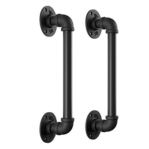 SMARTSTANDARD 11 Inch Pipe Barn Door Pull Handle, Industrial Rustic Black Stair Handrail, Grab Bar for Sliding Door, Gate, Garage, Pack of 2 - Image 5