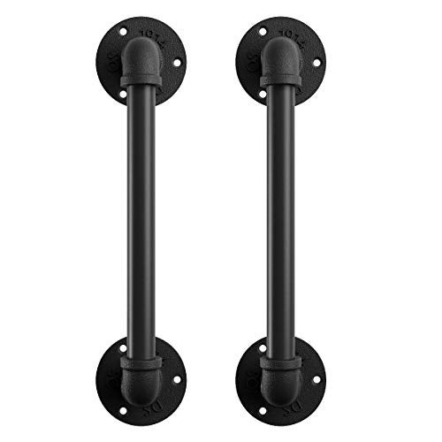 SMARTSTANDARD 11 Inch Pipe Barn Door Pull Handle, Industrial Rustic Black Stair Handrail, Grab Bar for Sliding Door, Gate, Garage, Pack of 2 - Image 3