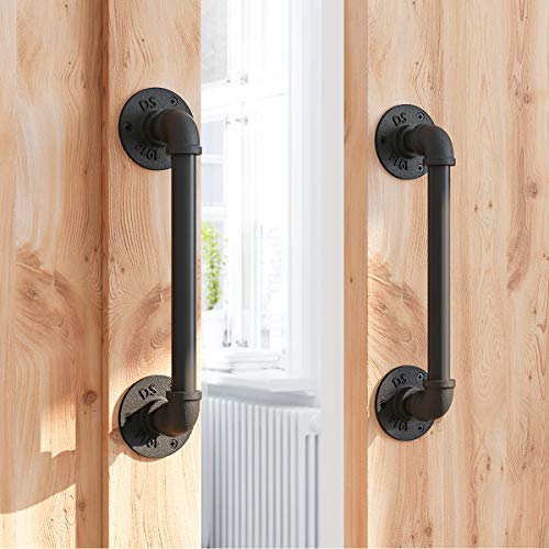 SMARTSTANDARD 11 Inch Pipe Barn Door Pull Handle, Industrial Rustic Black Stair Handrail, Grab Bar for Sliding Door, Gate, Garage, Pack of 2 - Image 1
