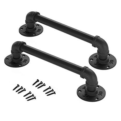 SMARTSTANDARD 11 Inch Pipe Barn Door Pull Handle, Industrial Rustic Black Stair Handrail, Grab Bar for Sliding Door, Gate, Garage, Pack of 2 - Image 2