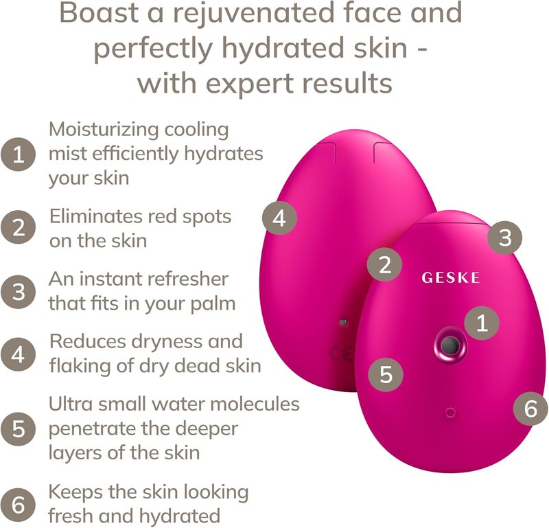 GESKE | SmartAppGuided™ Facial Hydration Refresher | 4 in 1 | Water Atomizer | Facial Spray | Water Spray | Facial Mist | Facial Cleansing | Cosmetics | Natural Glow - Image 2