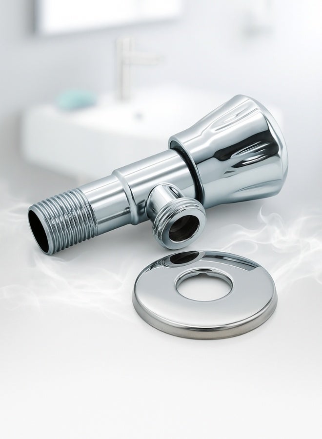 AI BERLINSA Chrome-Plated Angle Valve with Wall Flange FD-03p-c – Durable Brass Body, Rust Resistant, Quarter Turn Water Tap for Bathroom & Kitchen - Image 2